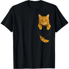 Cute Tabby Cat Pocket Funny Gifts Cat Mom Cat Dad Cat Lover T-Shirt picture