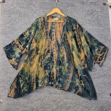 Zonda Nellis Jacket 3X Shawl Velvet Kimono Green Paisley Art To Wear Boho Artsy picture