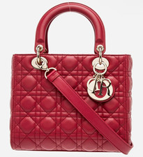 AUTH Medium Lady Dior Red Cannage Leather Top Handle w/ Strap. Retail $6700. picture
