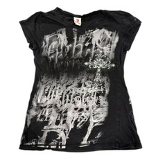 VTG Y2K Six Flags Gothic Cross Angel Wings Graphic T-Shirt Mall Goth Grunge S picture