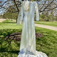 VTG 30s 40s Ivory Liquid Satin Wedding Dress Gown Long Cathedral Train & Veil picture