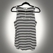 Zenana Black/White Striped Scoop Neck Sleeveless Knit Tank Top, Women's S picture