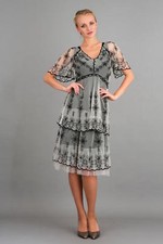 Nataya Plus Great Gatsby Vintage Titanic Black & Ivory Tea Dress & Slip Set 3X picture