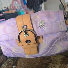 Coach Signature Purple Jacquard Canvas Shoulder Bag Zip, Detach/Adj Strap Small picture