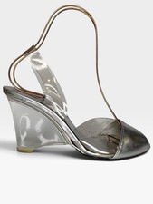 Vintage Stuart Weitzman 37.5 Wire-Cage Clear Vinyl Wedge Sandals Silver Lucite picture