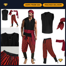4Pcs Pirate Renaissance Medieval Costume for Men - Halloween Dress Up Outfit picture