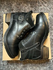 Taos Mini Crave Boots Womens Size 8 Black Leather Moto Ankle Buckle Lace Up 39 picture