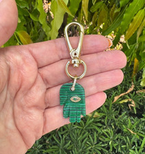 Hamsa Keychain Good Luck Protection Lucky Faux Malachite Key Chain Gift picture