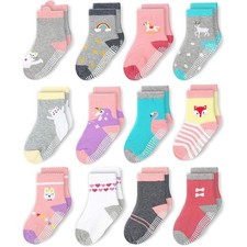 Non-Slip Crew Grip Socks Girls Animals - 12 pairs, 3-5 Years Old picture