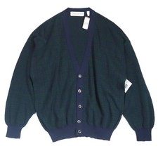 VTG John Ashford Cardigan Mens XL NWT Acadamia Navy Green Plaid Wool Blend Italy picture