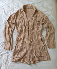 Fashion Nova Women’s XS Beige Solid Collared Button Front Romper w/ Belt picture