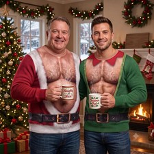 3D Fake Abs Hairy Santa Sweatshirt, Funny Santa Fat Belly Ugly Christmas Sweater picture