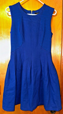 BCBG Max Azaria Cobalt Blue Sleeveless Textured Panel Fit & Flare Dress Small picture