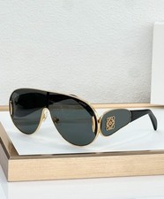 LOEWE LW5093S Black Gold Shield Sunglasses Gray Lens Gold Logo 141-0-142 picture