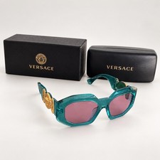 Versace Teal Square Medusa Sunglasses Pink Lenses NEW With Case & Box Unisex picture