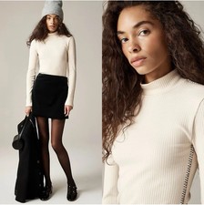 Premium J. CREW Rib Mock Turtleneck Top Whipstitch Natural Beige M NWT #CF279 picture