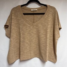 Zenana Tan Marl Beachy Lightweight Knit Boxy Short Sleeve Top Crop XL NWOT picture