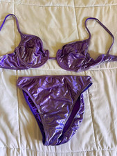 Women’s Purple Metallic Shiny Underwire Bikini 2-Piece Lined Spaghetti S picture