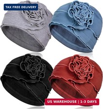 4 Pieces Cotton Chemo Turban Headwear, Soft Cancer Headwear Elastic Cancer Cap f picture