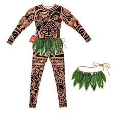 Mens Maui Costume Adult Tattoo Warrior Hawaiian Polynesian Demi God Bodysuit picture