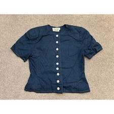 90s Albert Nipon Top Women 12 Blue Excellent Vintage Bergdorf Goodman Denim Look picture