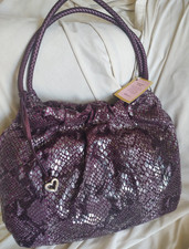NWT. BRIGHTON NOLITA Purple MOC SNAKE Leather LARGE TOTE BAG MSRP $330 (BAG 1) picture
