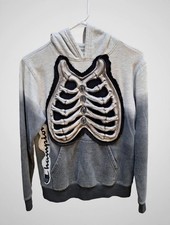 Upcycled Hoodie Small Skeleton Ribcage 1 of 1 Ombre Halloween Handmade picture