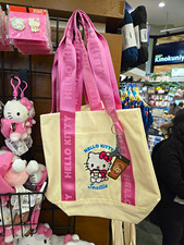 Hello Kitty Seattle Canvas Tote Handbag Beige/Pink Double Handles Charm picture