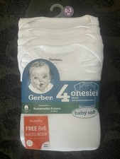 NWT Gerber Baby Short Sleeve Onesies - 4 Pack White - (0-3 M) picture