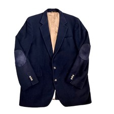 Nordstrom 100% Pure Cashmere Vintage Mens Navy Lined Blazer Elbow Patch XLT picture