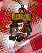 DIXXON Flannel Noel Sz L Festive Christmas X-Mas Red Gold Snaps Drunk Santa   picture