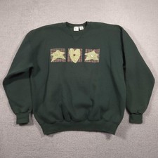 Vintage M J Soffe Sweatshirt Womens 2XL Green Heart Star Applique Made USA 90s picture