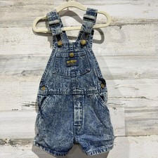 Vintage OshKosh B'gosh Vestbak Shortalls Kids 3T Blue Acid Wash Denim picture