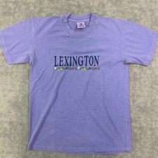 Vintage Anvil Shirt Mens M Purple Lexington Floral Embroidered Graphic Tee USA picture