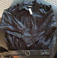 Pilcro Button-Down Shirt Size XL Black Belted Anthropologie picture