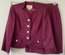Vintage Rickie Freeman Teri Jon Burgundy Skirt Suit Size 6 Rhinestone Buttons picture