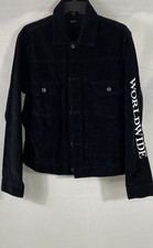 HUF Men's Lennox Trucker Jacket Black Corduroy Worldwide Embroidery NWT Sz M picture