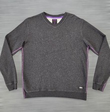 Stussy Deluxe Adult Small Grey & Purple Trim V-Neck Pullover Sweatshirt Sweater picture