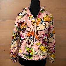 Nickelodeon Rugrats Hey Arnold AOP Windbreaker Jacket Size Large Youth 14/16 picture