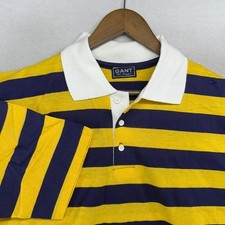 Vintage Gant Polo Shirt Mens XL Yellow Blue The Rugger Striped Deadstock 70s ivy picture