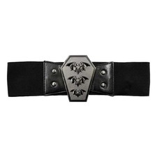 Kreepsville Black Waist Elastic Belt Elvira Dagger Bat Baphomet Pumpkin 3 Sizes picture