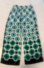 Zara Geometric Satin Wide Leg Pants Pajama Style Blue/Green Medium pockets picture