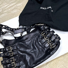 Dolce&Gabbana Black Leather Shoulder Bag Silver Hardware Zip Buckle Dust Bag picture