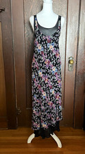 90’s Nostalgia Whimsy Asymmetrical Practical Magic Black Floral Dress Size Large picture