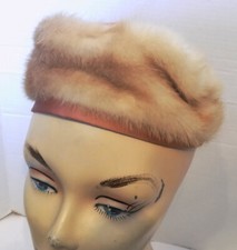 Vintage Mink Fur Trimmed Copper Satin Pillbox Hat Pauline's Fashions picture