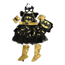 DC Batgirl Girl's Dress, Mask, Cape, Wrist Cuffs & Shoe Covers Costume Set picture