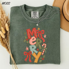 Merry Christmas Shirt, Cute Holiday Bow Typography Graphic Tee picture