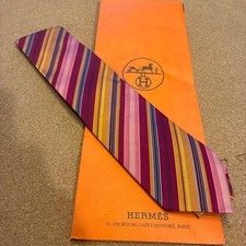 HERMÈS Multicolor Tie Silk Men Stripes Logo France 600679 picture