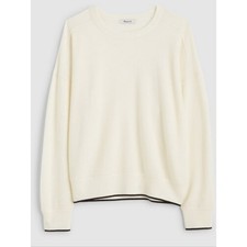 Madewell Cream Merino Wool Blend Contrast Trim Crewneck Sweater picture