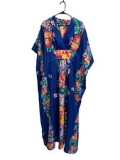 Royal Creations One Size Blue Hawaiian Floral Kimono Caftan Dress Creativecore picture